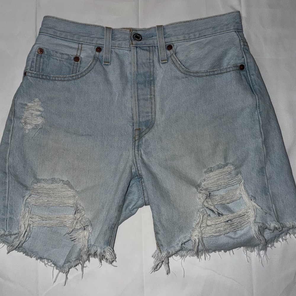 Levi 501 Light Blue Distressed Jean Shorts
